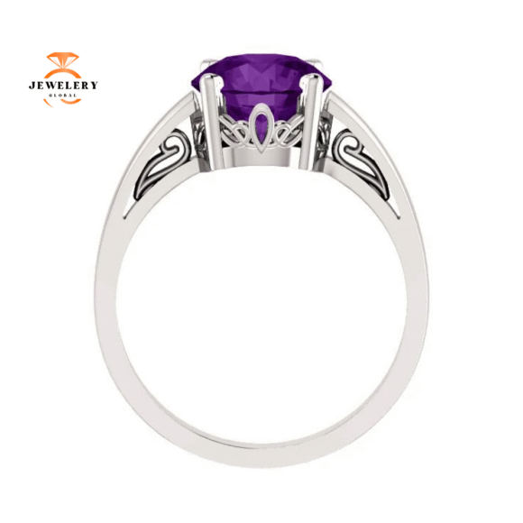 14KT GOLD 1.75 CT ROUND AMETHYST RING - Image 3