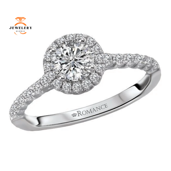 14KT WHITE GOLD 3/4 CTW DIAMOND ACCENT ROUND HALO RING