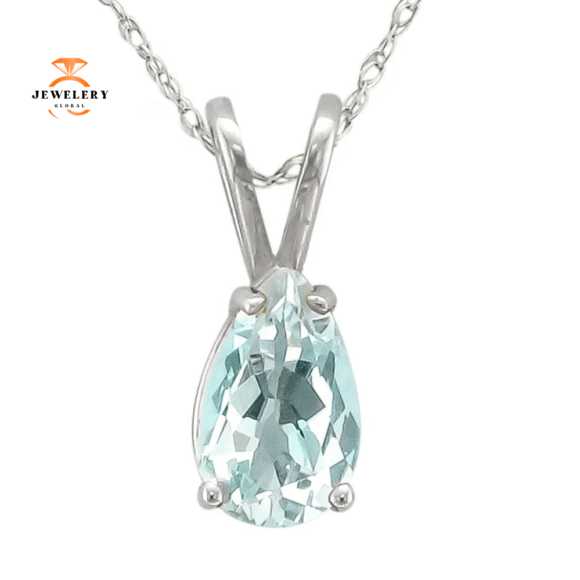 14KT GOLD PEAR SHAPE AQUAMARINE NECKLACE - Image 2