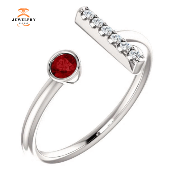 14KT GOLD 0.16 CT RUBY & .06 CTW DIAMOND BEZEL BAR RING - Image 8