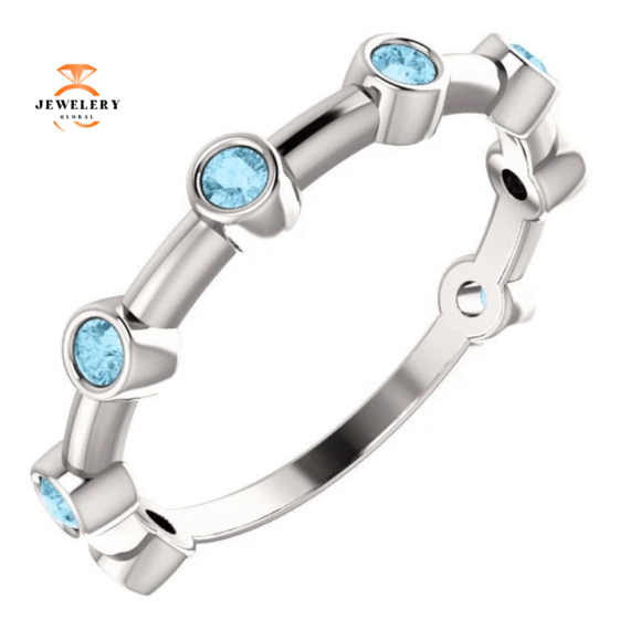 14KT GOLD 0.32 CTW AQUAMARINE BEZEL-SET STACKABLE RING - Image 3