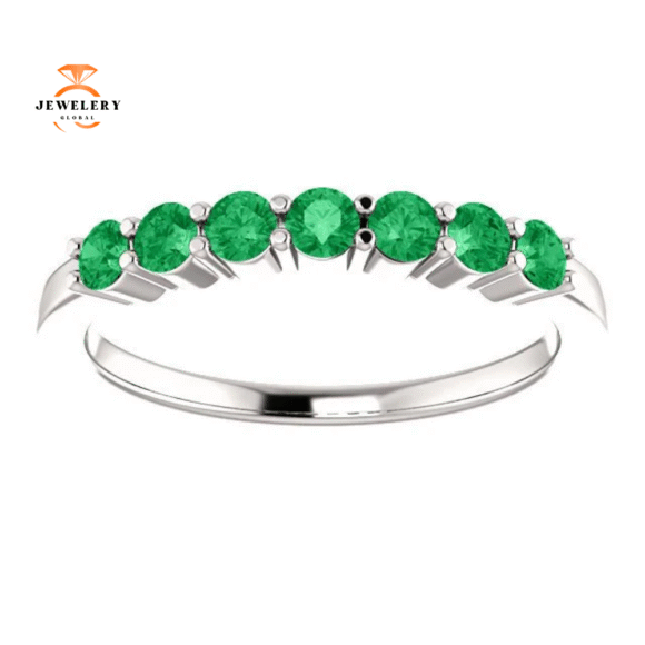 14KT GOLD 0.42 CTW EMERALD SHARED PRONG 7 STONE RING - Image 3