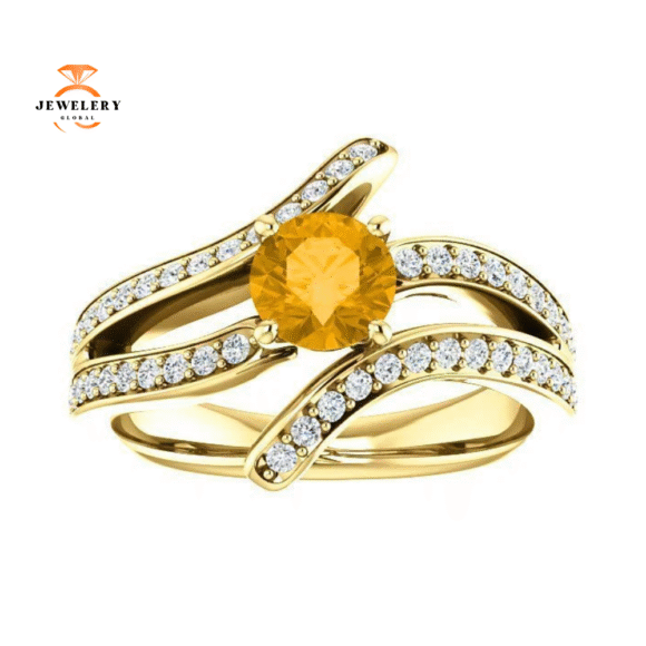 14KT GOLD 0.60 CT ROUND CITRINE & 3/8 CTW DIAMOND ACCENT RING - Image 11