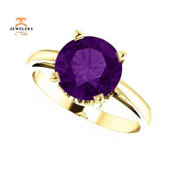 14KT GOLD 1.75 CT ROUND AMETHYST RING - Image 6