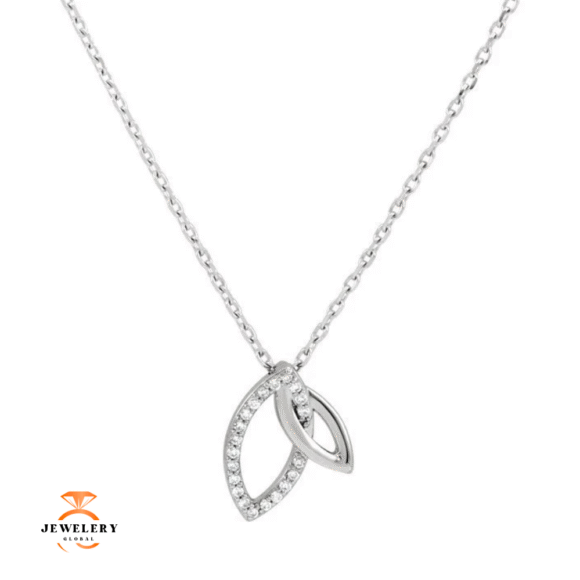 14KT Gold 1/20 CTW Diamond Double Leaf Necklace