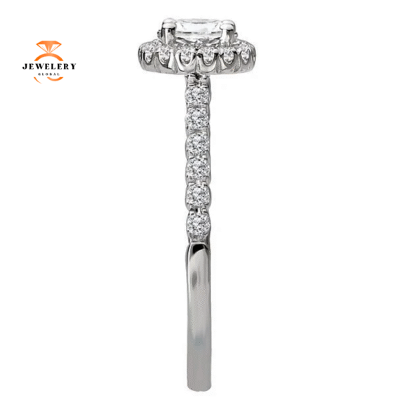 14KT WHITE GOLD 3/4 CTW DIAMOND ACCENT ROUND HALO RING - Image 3