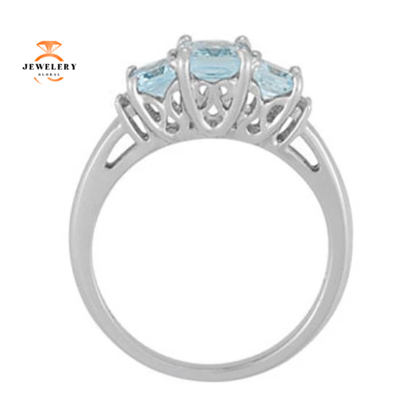14KT WHITE 1.00 CTW AQUAMARINE & DIAMOND RING - Image 2