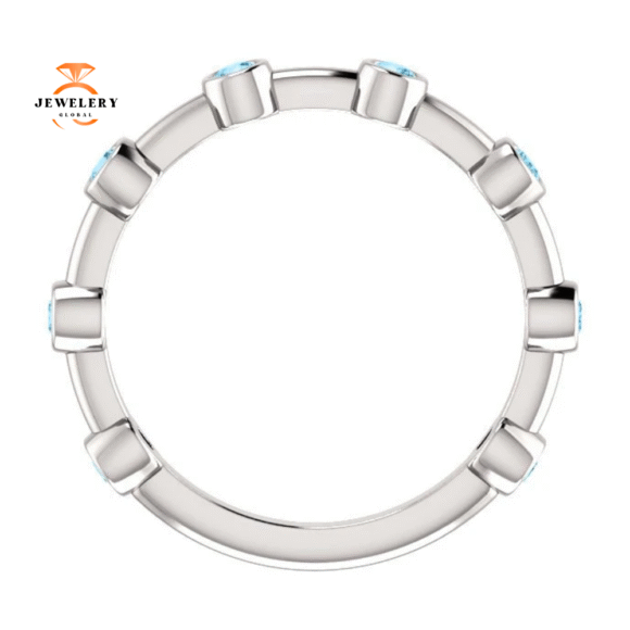 14KT GOLD 0.32 CTW AQUAMARINE BEZEL-SET STACKABLE RING - Image 4