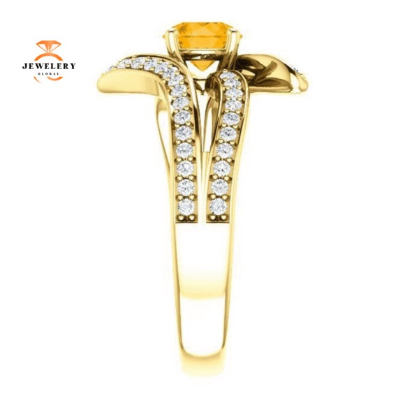14KT GOLD 0.60 CT ROUND CITRINE & 3/8 CTW DIAMOND ACCENT RING - Image 12