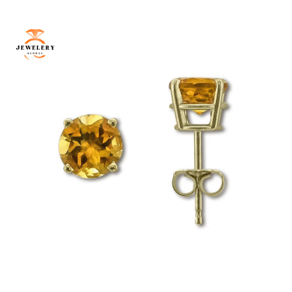 14KT GOLD 0.80 CARAT ROUND CITRINE EARRINGS - Image 2