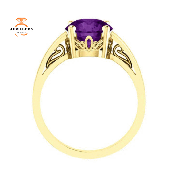 14KT GOLD 1.75 CT ROUND AMETHYST RING - Image 7