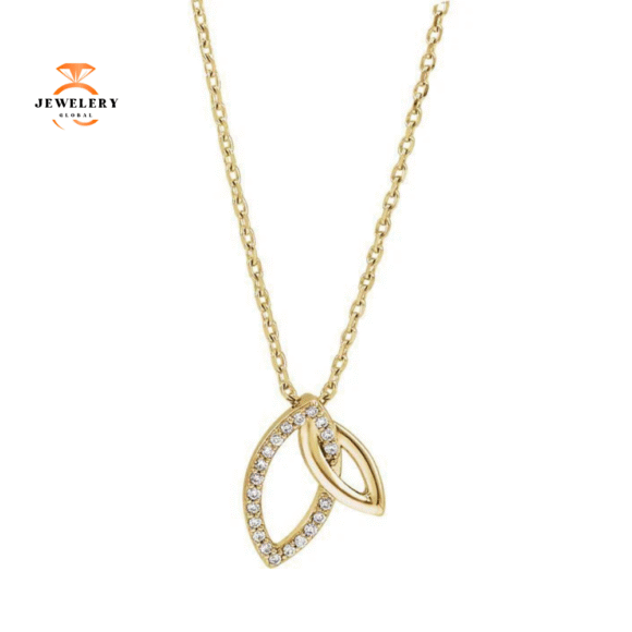 14KT Gold 1/20 CTW Diamond Double Leaf Necklace - Image 2