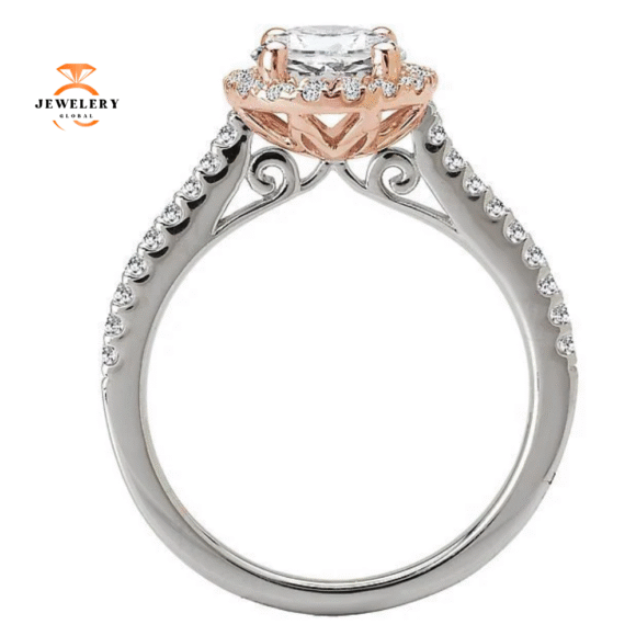 14KT Gold 1/4 CTW Diamond Round Halo Mounting For 1 Carat Round - Image 3