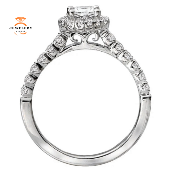 14KT WHITE GOLD 3/4 CTW DIAMOND ACCENT ROUND HALO RING - Image 2