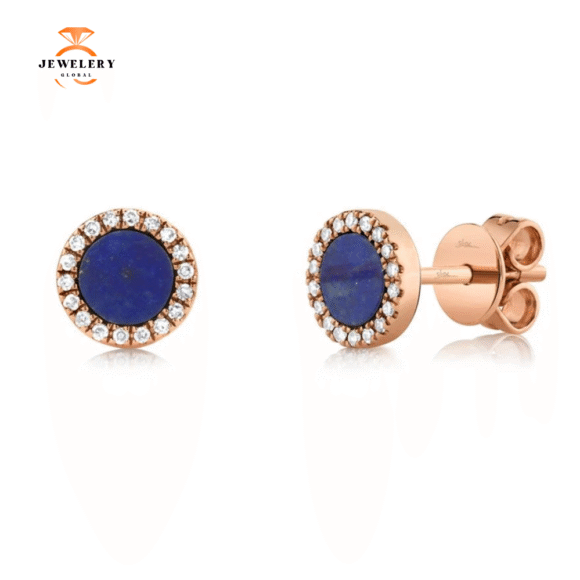 14KT Gold .51 CT Lapis & .08 CTW Diamond Halo Earrings - Image 3