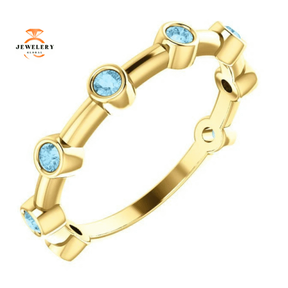 14KT GOLD 0.32 CTW AQUAMARINE BEZEL-SET STACKABLE RING - Image 5