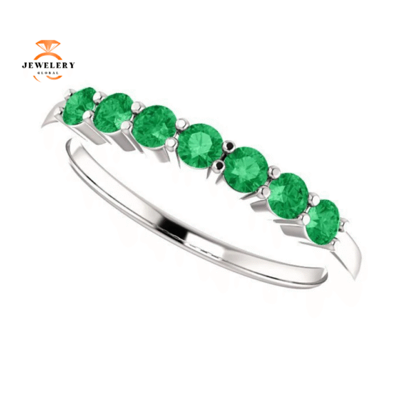 14KT GOLD 0.42 CTW EMERALD SHARED PRONG 7 STONE RING - Image 5