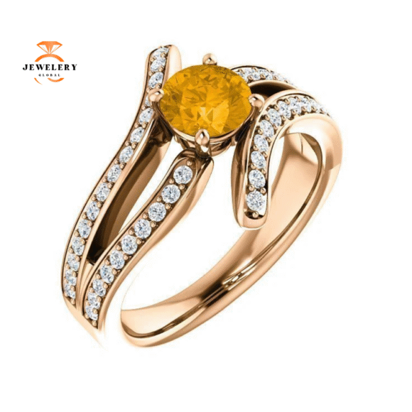 14KT GOLD 0.60 CT ROUND CITRINE & 3/8 CTW DIAMOND ACCENT RING - Image 5