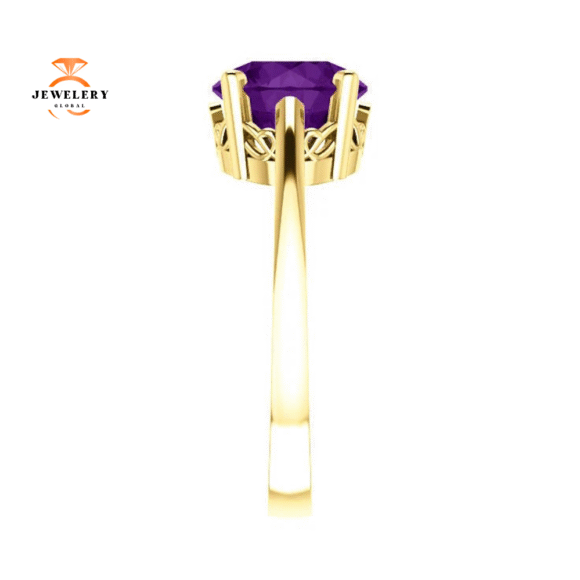 14KT GOLD 1.75 CT ROUND AMETHYST RING - Image 8