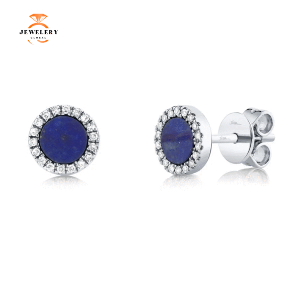 14KT Gold .51 CT Lapis & .08 CTW Diamond Halo Earrings - Image 2
