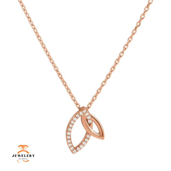 14KT Gold 1/20 CTW Diamond Double Leaf Necklace - Image 3