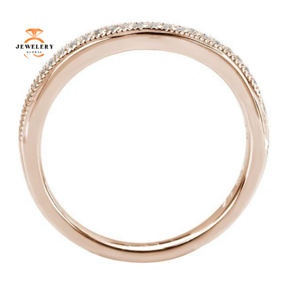 14KT GOLD 1/7 CTW ROUND DIAMOND NOTCHED MILGRAIN BAND - Image 9