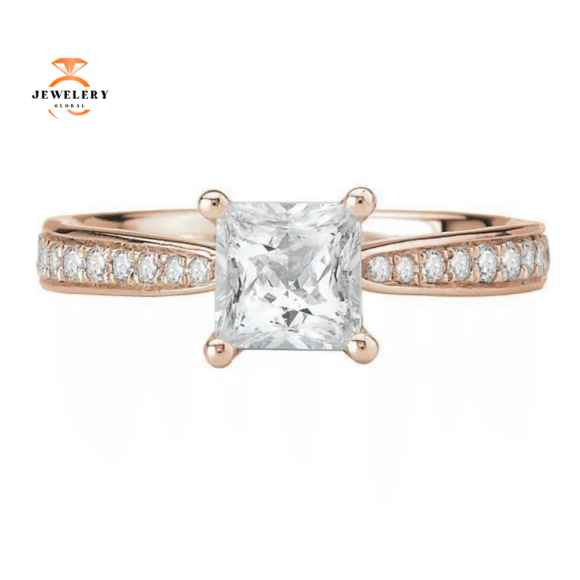 14KT GOLD 3/8 CTW TAPERED DIAMOND ACCENT SETTING FOR 1 CT PRINCESS - Image 5