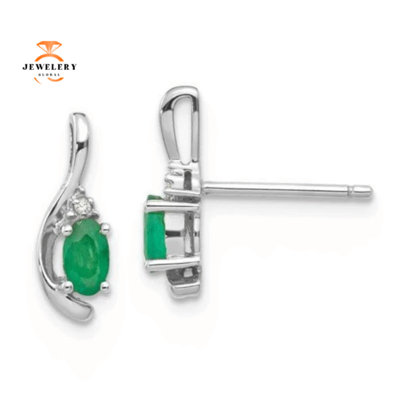 14KT GOLD EMERALD AND DIAMOND EARRINGS