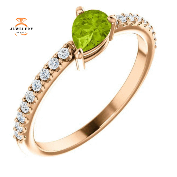 14KT GOLD PEAR SHAPE PERIDOT & 1/6 CTW DIAMOND STACKABLE RING