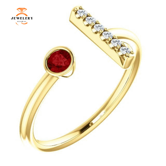 14KT GOLD 0.16 CT RUBY & .06 CTW DIAMOND BEZEL BAR RING - Image 4