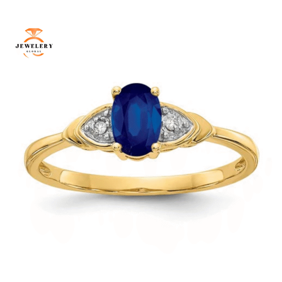 14KT OVAL SAPPHIRE & DIAMOND 3 STONE RING
