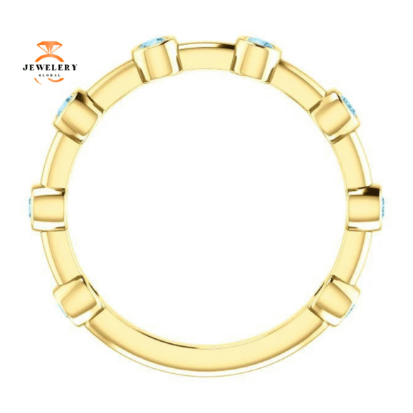 14KT GOLD 0.32 CTW AQUAMARINE BEZEL-SET STACKABLE RING - Image 6