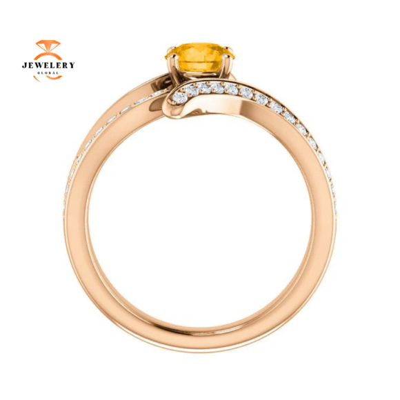 14KT GOLD 0.60 CT ROUND CITRINE & 3/8 CTW DIAMOND ACCENT RING - Image 6