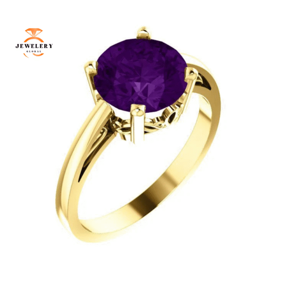 14KT GOLD 1.75 CT ROUND AMETHYST RING - Image 9