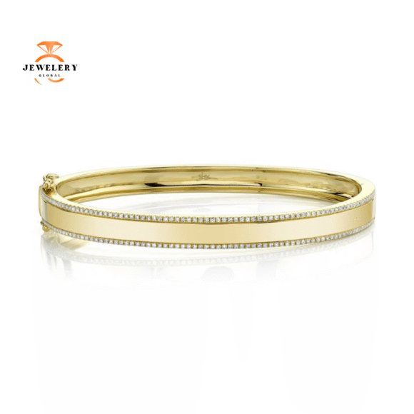 14KT Gold 1/2 CTW Diamond 2 Row Bangle Bracelet - Image 3