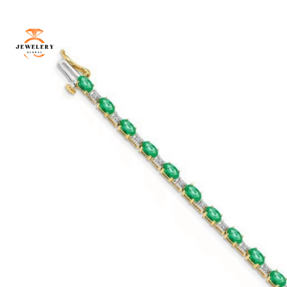 14KT GOLD 4.62 CTW EMERALD & .08 CTW DIAMOND BRACELET