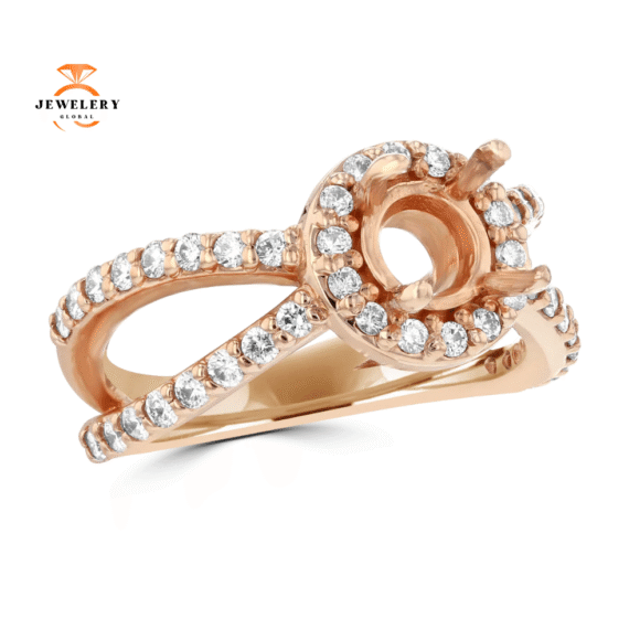 14KT Rose Gold .63 CTW Diamond Halo Mounting For 1.00-1.20 CT Round