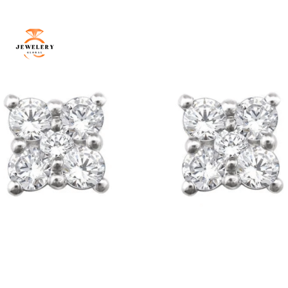14KT WHITE GOLD .50 CTW DIAMOND CLUSTER EARRINGS