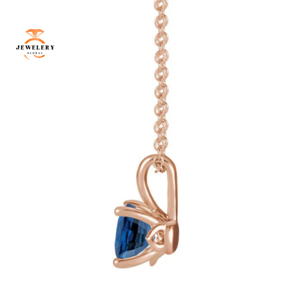 14KT GOLD 0.30 CT ROUND BLUE SAPPHIRE SOLITAIRE NECKLACE - Image 5