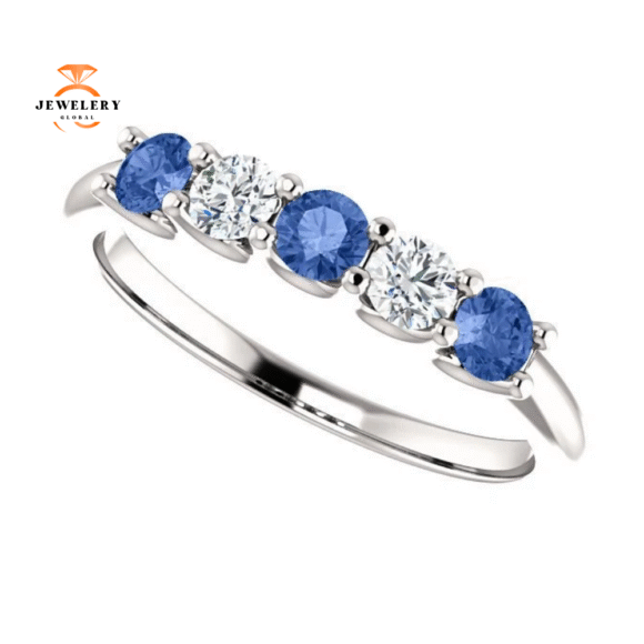 14KT GOLD 0.39 CTW SAPPHIRE & 0.20 CTW DIAMOND 5 STONE BAND - Image 14