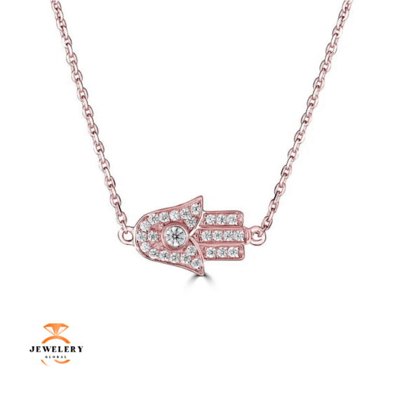 14KT Gold 1/10 CTW Diamond Hamsa Hand Necklace - Image 3