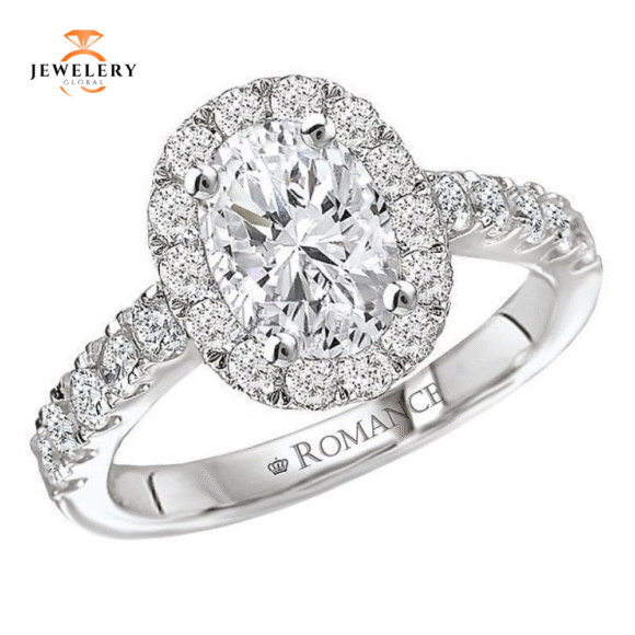 14KT 3/4 CTW Diamond Oval Halo Setting for 1 CT Oval