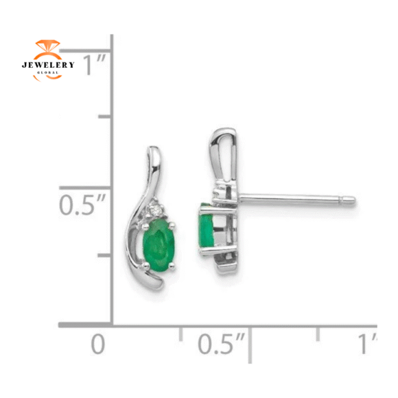 14KT GOLD EMERALD AND DIAMOND EARRINGS - Image 2