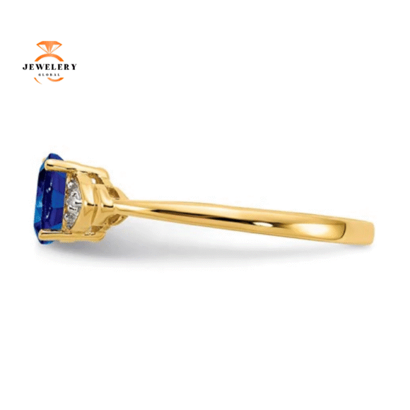 14KT OVAL SAPPHIRE & DIAMOND 3 STONE RING - Image 4
