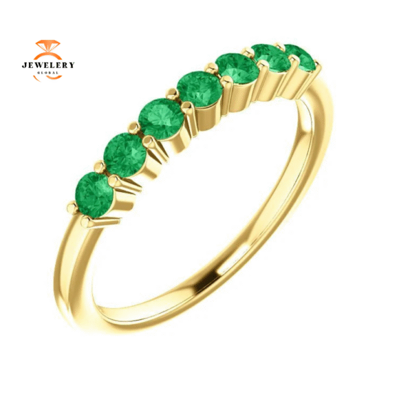 14KT GOLD 0.42 CTW EMERALD SHARED PRONG 7 STONE RING - Image 12