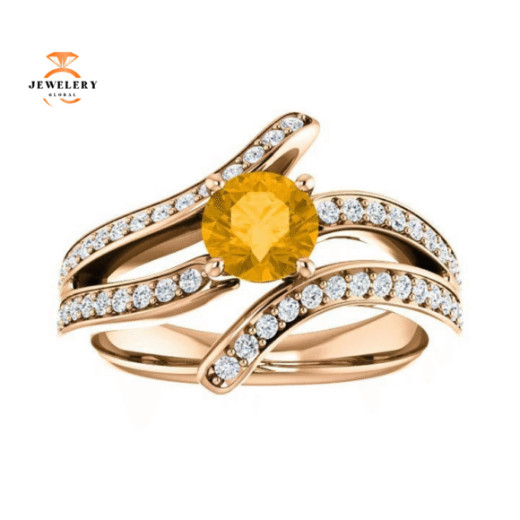 14KT GOLD 0.60 CT ROUND CITRINE & 3/8 CTW DIAMOND ACCENT RING - Image 7