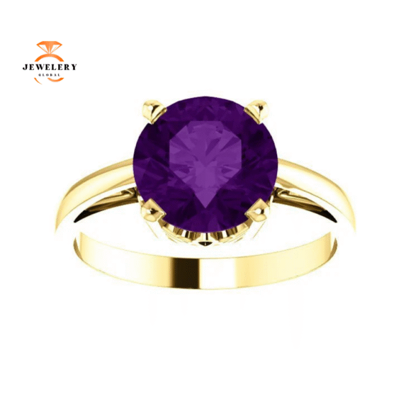 14KT GOLD 1.75 CT ROUND AMETHYST RING - Image 5