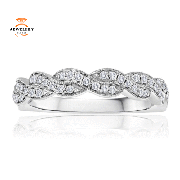 14KT Gold 1/3 CTW Round Diamond Pave Twist Band