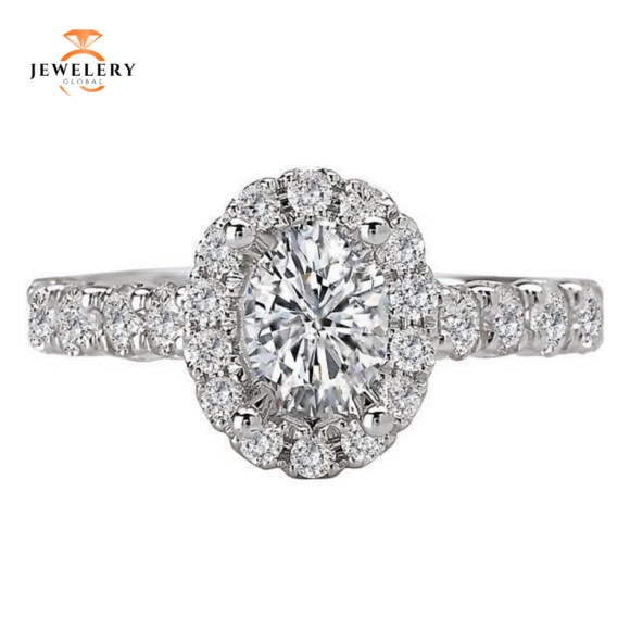14KT 3/4 CTW Diamond Oval Halo Setting for 1 CT Oval - Image 2
