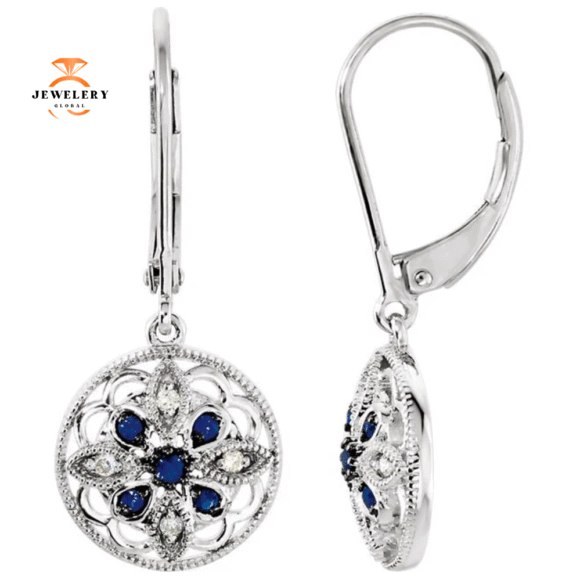 14KT GOLD SAPPHIRE & DIAMOND GRANULATED FILIGREE EARRINGS